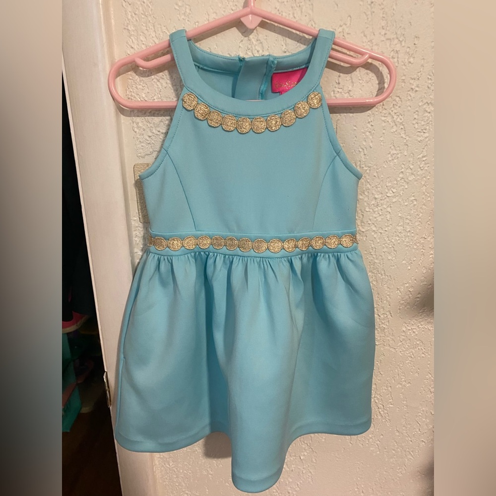 Lilly Pulitzer Aqua and Gold Formal Kids Dress